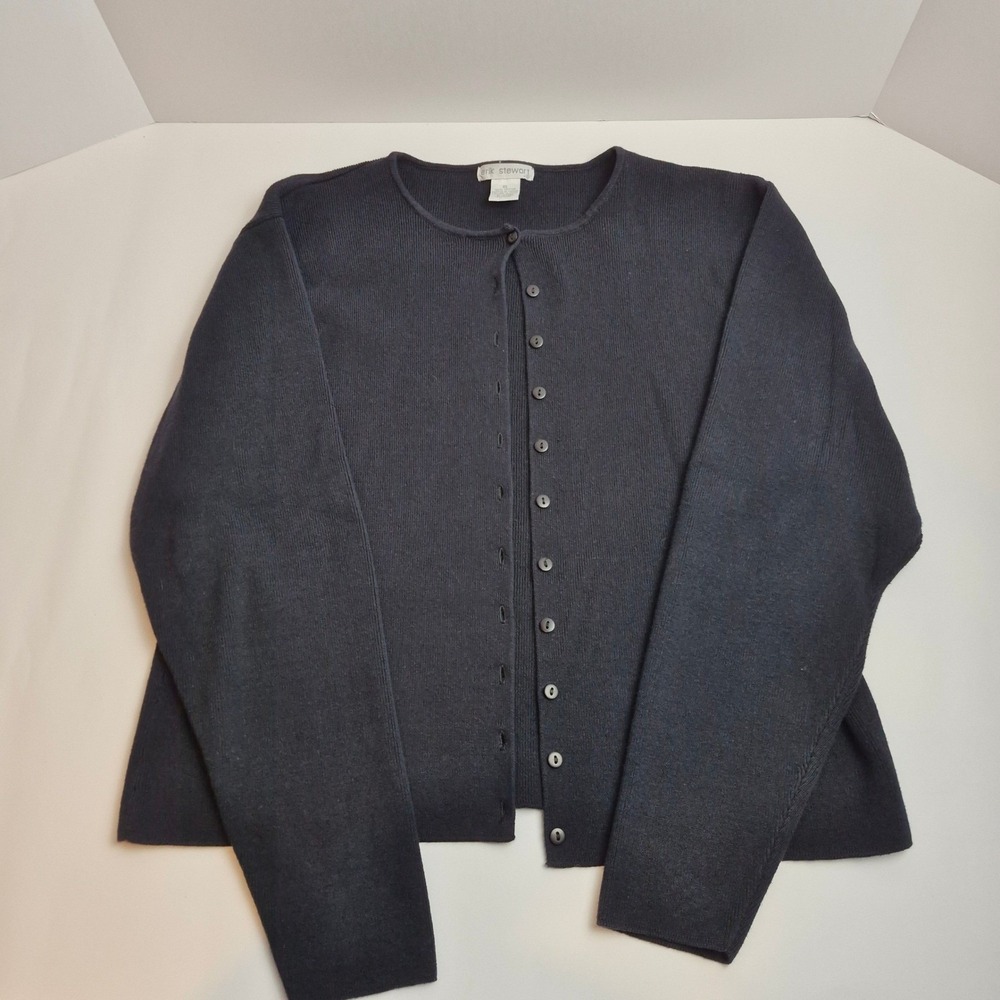 Erik Stewart Cardigan Sweater Knit Button Front Black Long Sleeve 100% Cotton XL